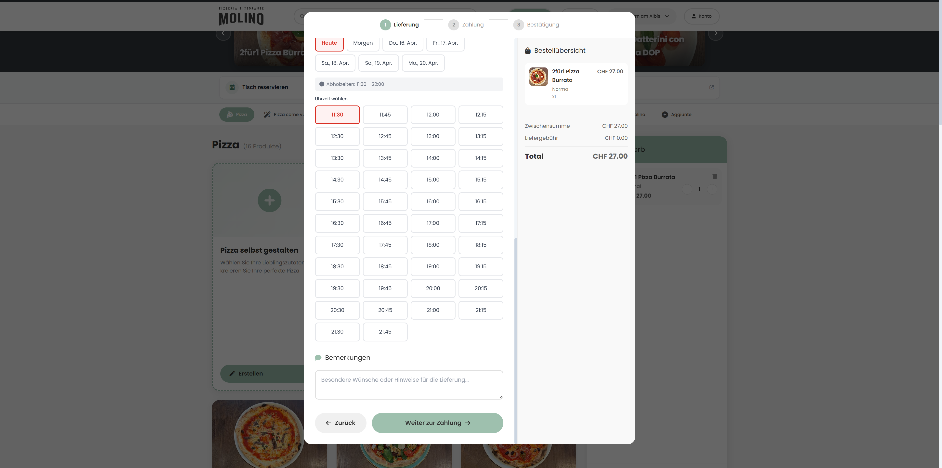 Online-Bestellsystem Screenshot
